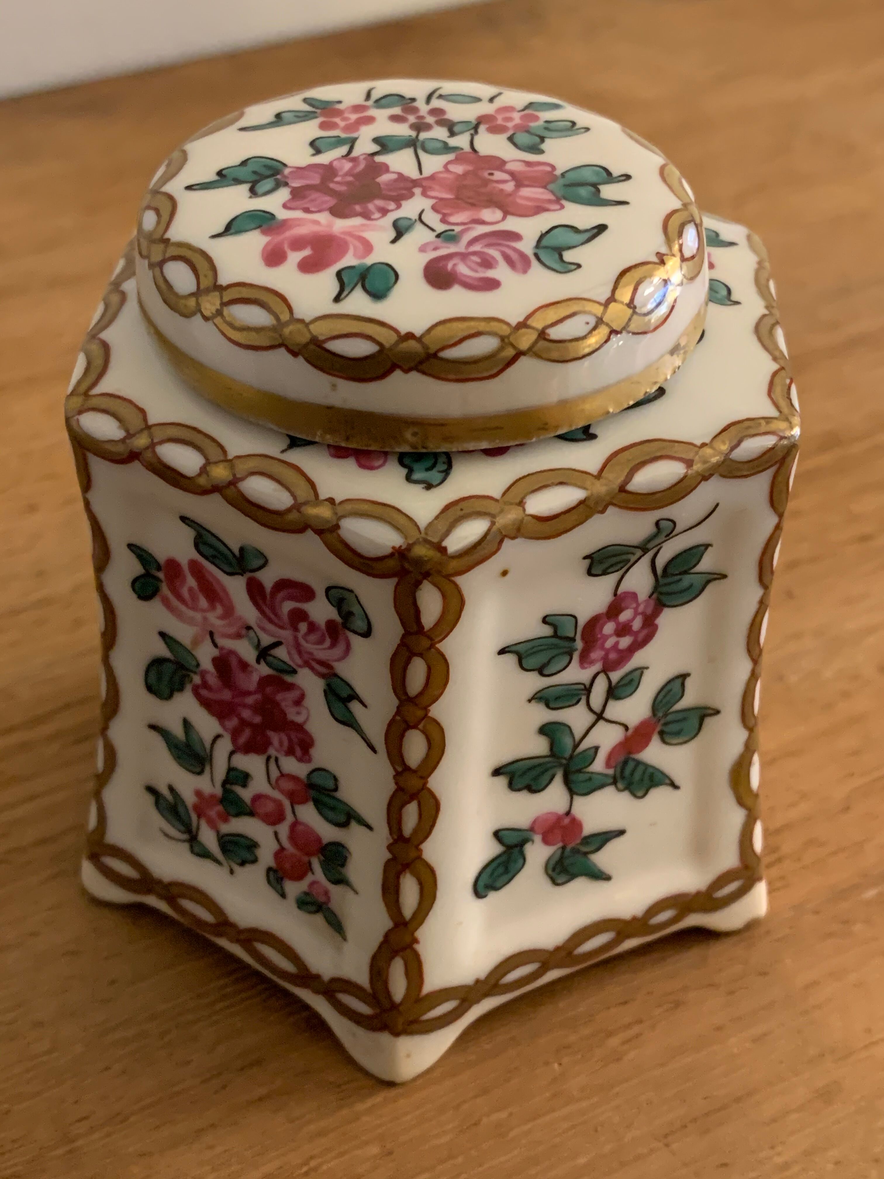 20th century polychrome porcelain inkwell floral decoration