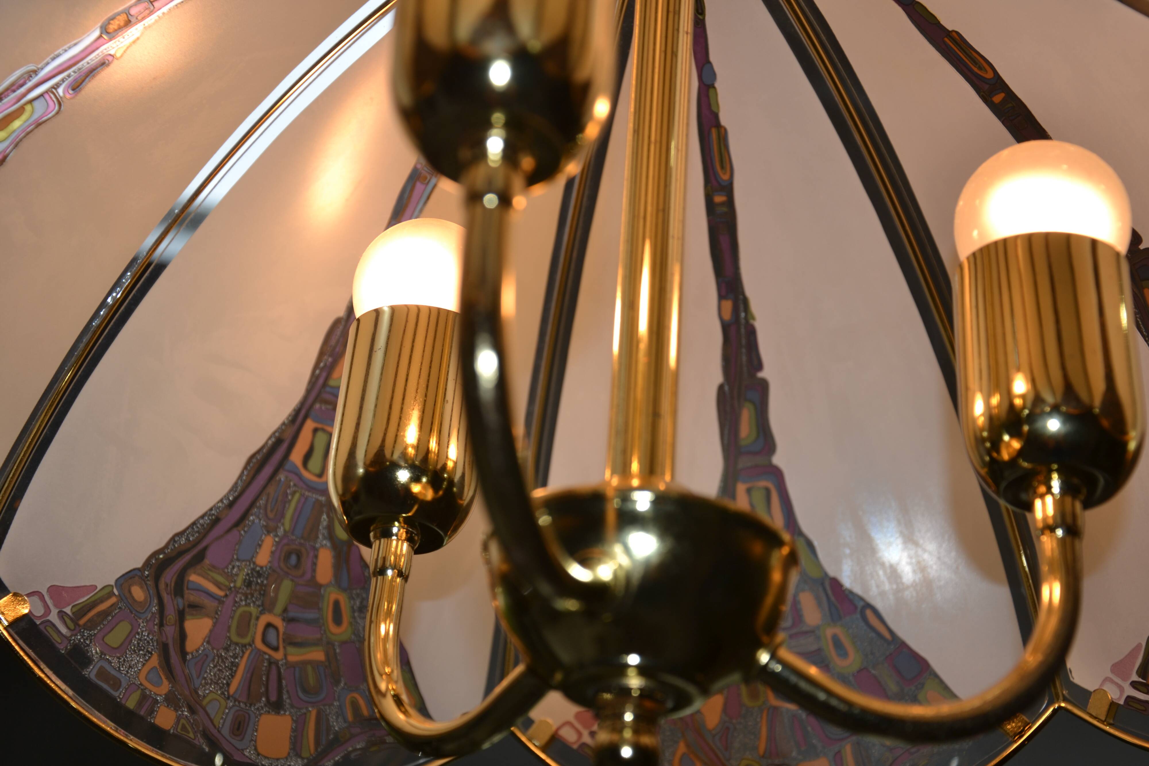 Suspension/lustre verre et laiton des années 80
