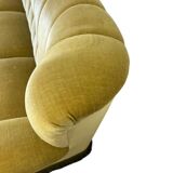 Vintage yellow-green fringed three-seater sofa