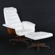 Restored George Mulhauser style white tufted tilt and swivel chair with ottoman