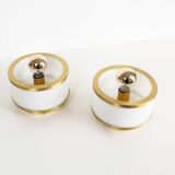 Pair of vintage 1980's opaline glass and brushed brass wall lights
