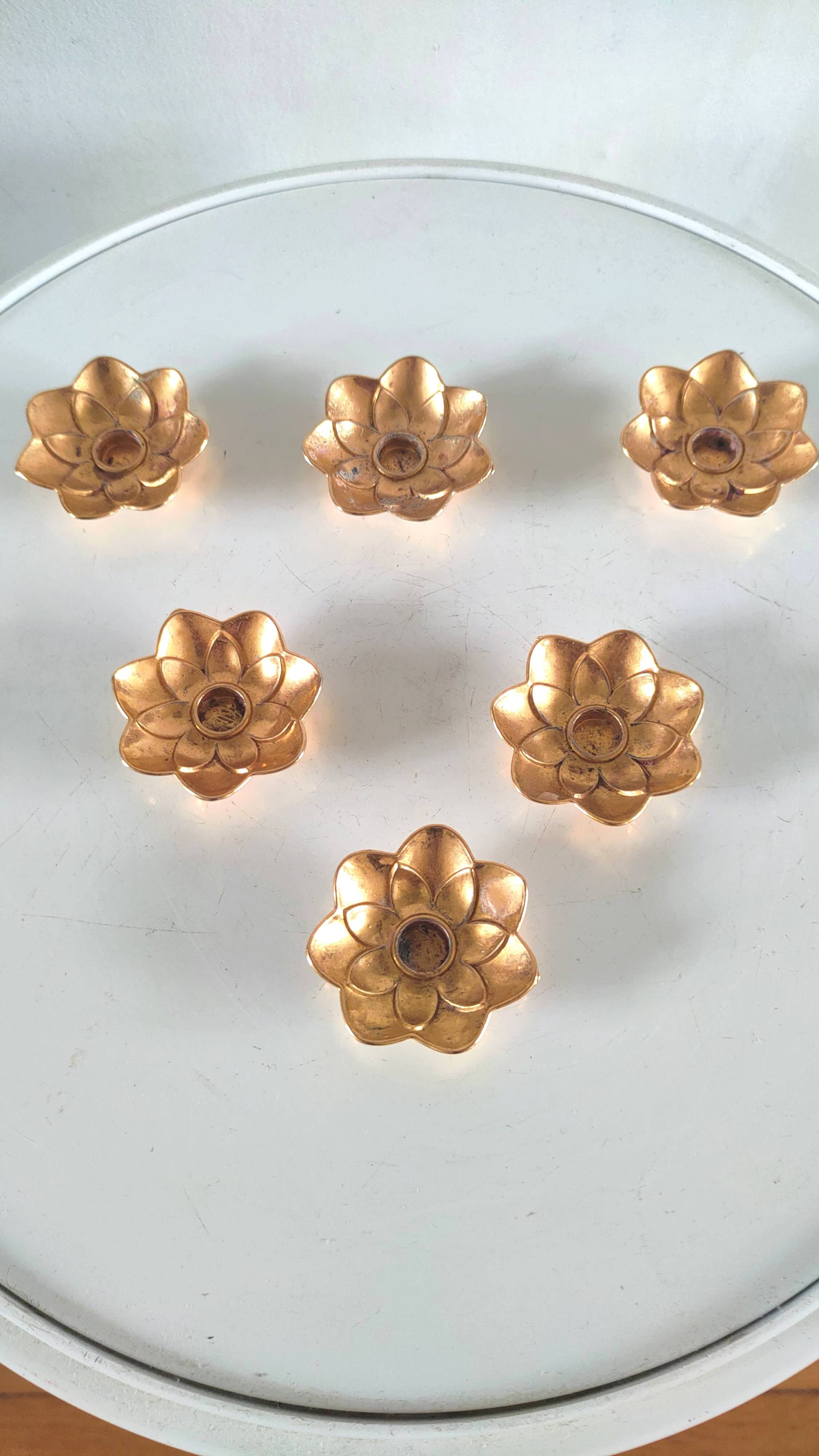 6 flower candle holders in gold metal BMF 70s