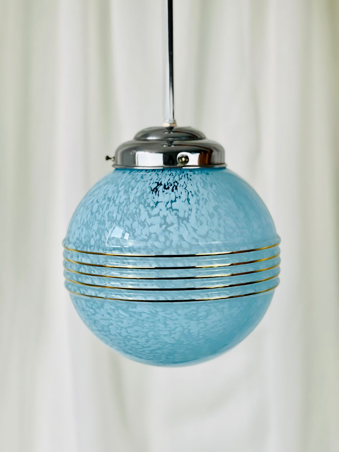 Clichy blue glass globe chandelier 1950 - 1960