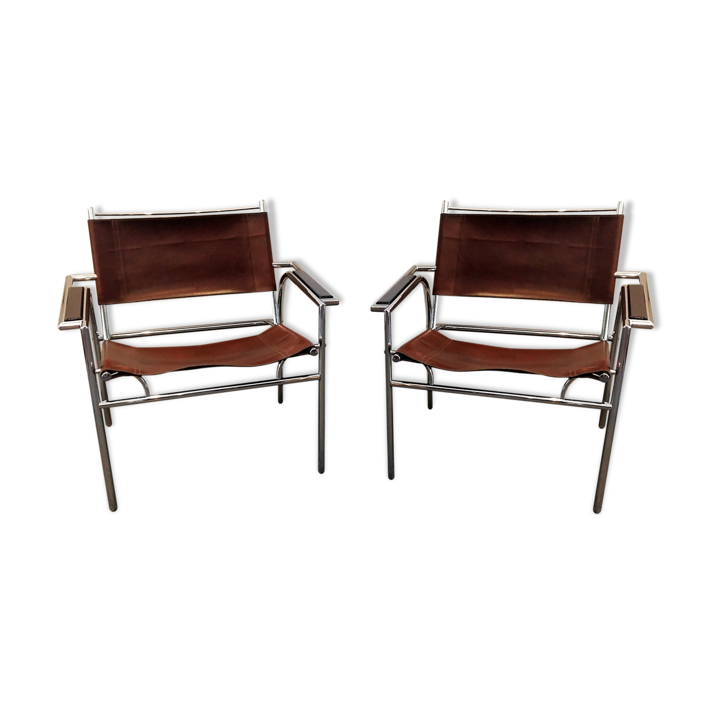 Pair of armchairs chromed metal and leather, 60 years