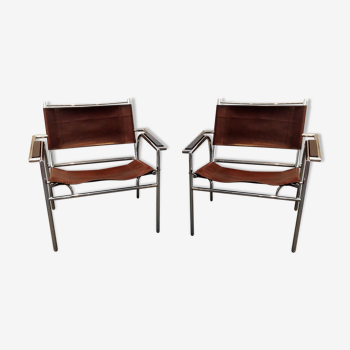 Pair of armchairs chromed metal and leather, 60 years