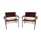 Pair of armchairs chromed metal and leather, 60 years