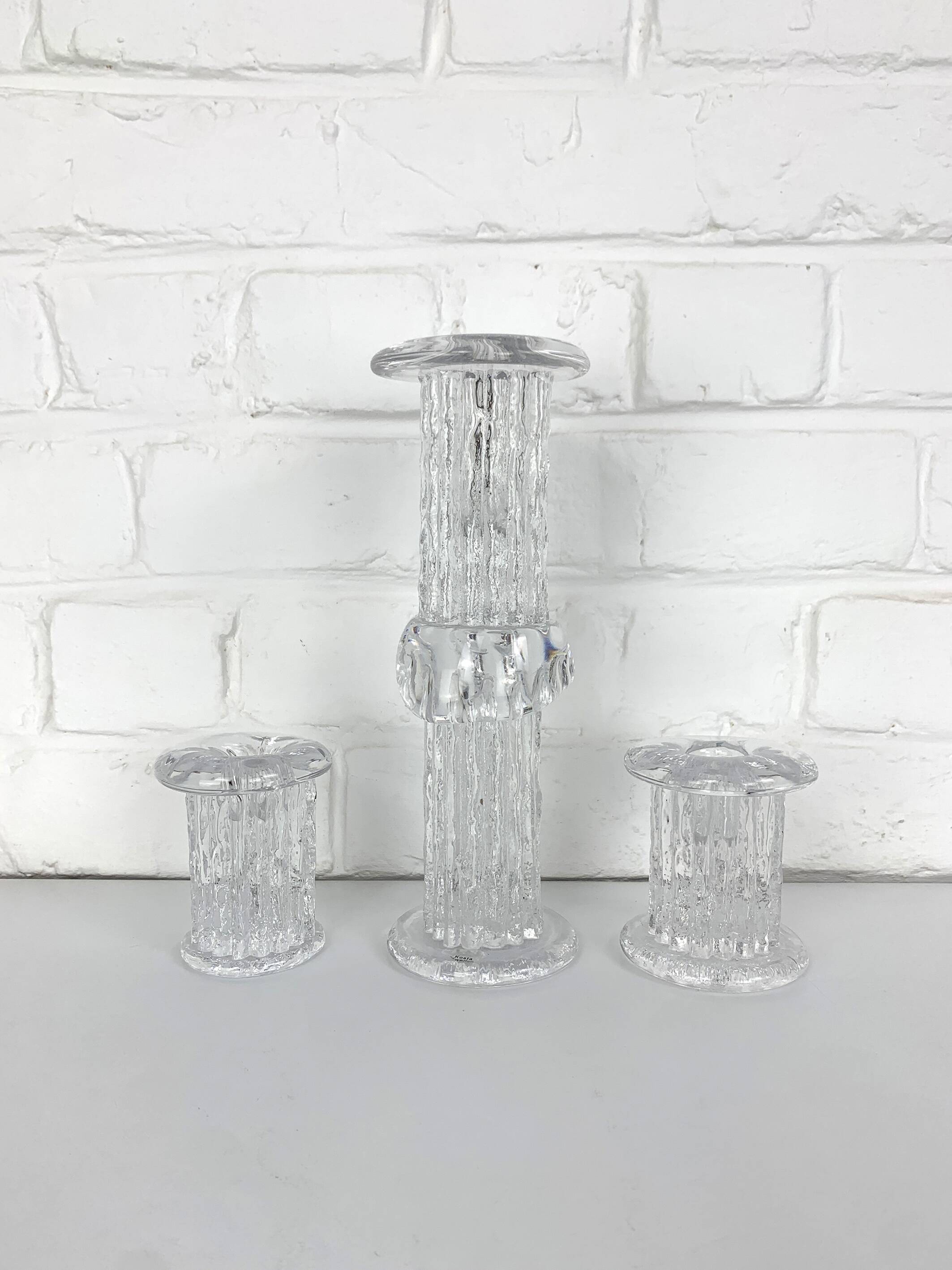 Glass candlesticks, Göran Wärff for Kosta Boda, Sweden, 1970s, set of 3