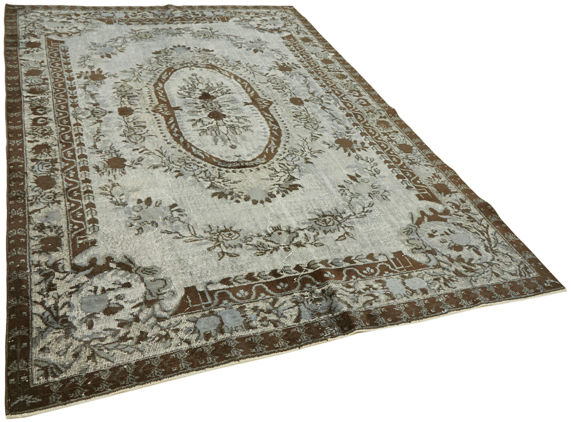 Handmade Distressed Turkish 1980s 207 cm x 304 cm Grey Rug