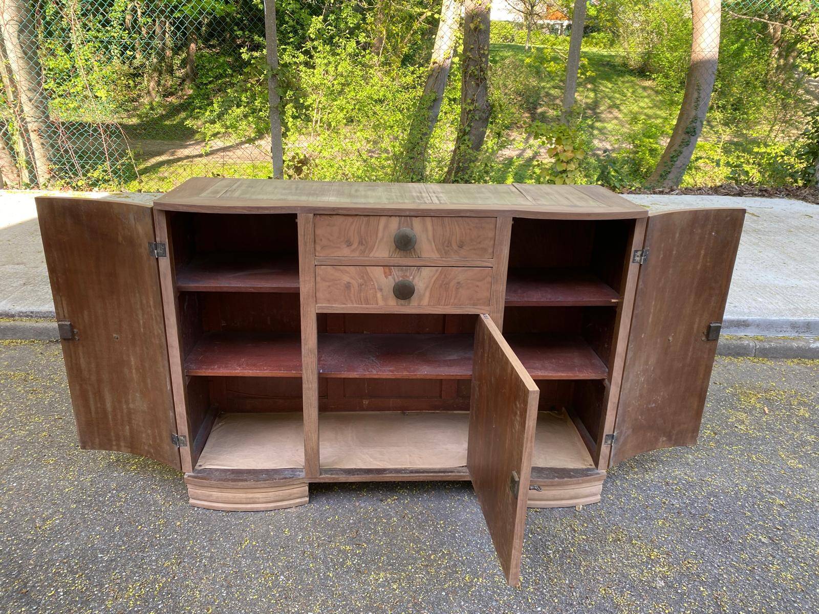 Art Deco vintage sideboard renovated in walnut burl, 1960.