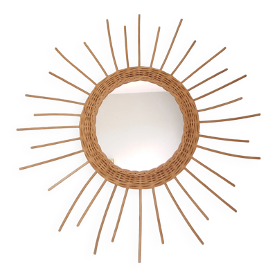 Miroir soleil rond en rotin osier