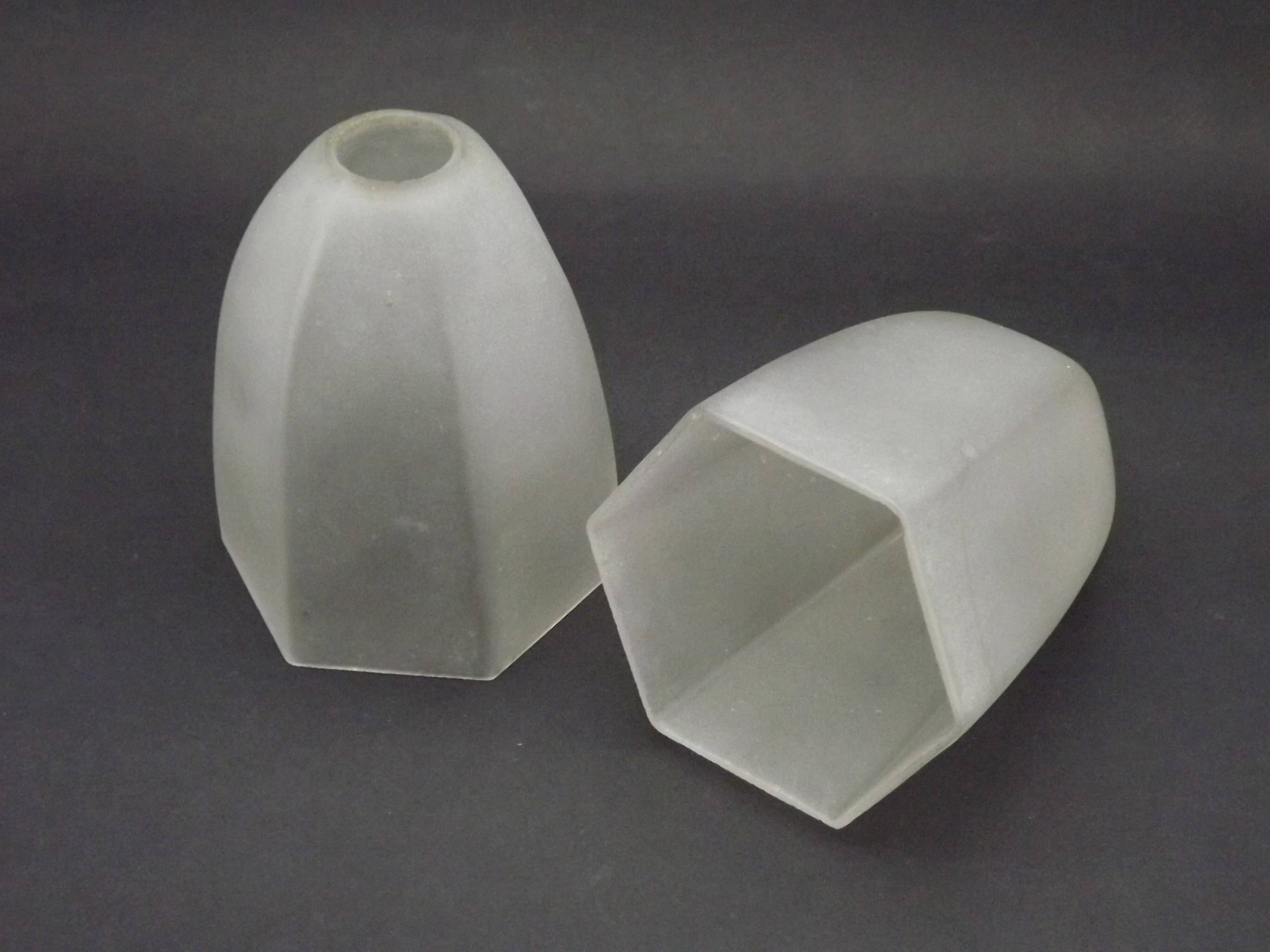 Set of 2 Art Deco Style Hexagonal White Opaque Glass Replacement Shades