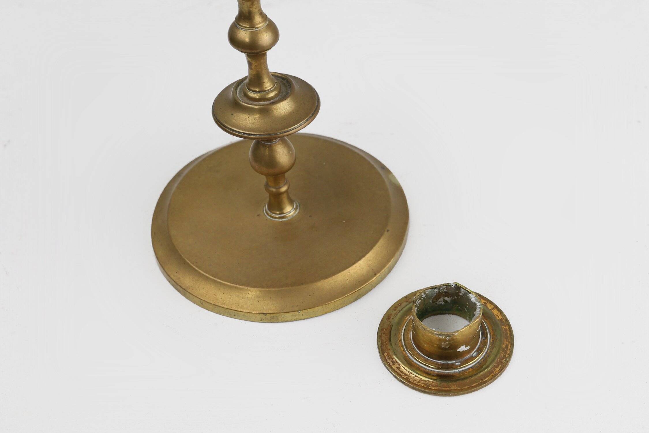 Antique Flemish Copper Disc Candlestick, 15th Century