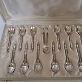 Box of 12 mocha spoons and 1 sugar tongs Ercuis silver metal