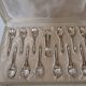 Box of 12 mocha spoons and 1 sugar tongs Ercuis silver metal