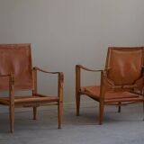 Kaare Klint, a pair of Safari chairs in ash and leather, Rud. Rasmussen, 1960s.