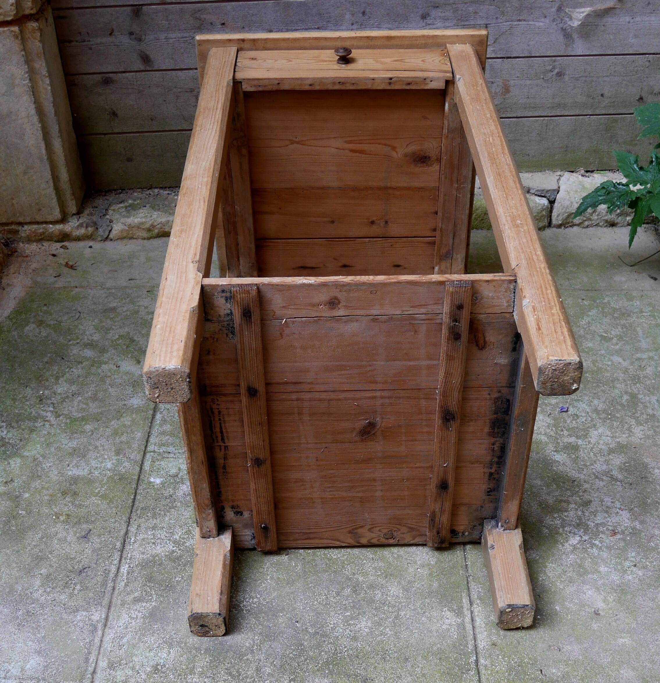 antique tall fir wood side table, a piece of workshop furniture