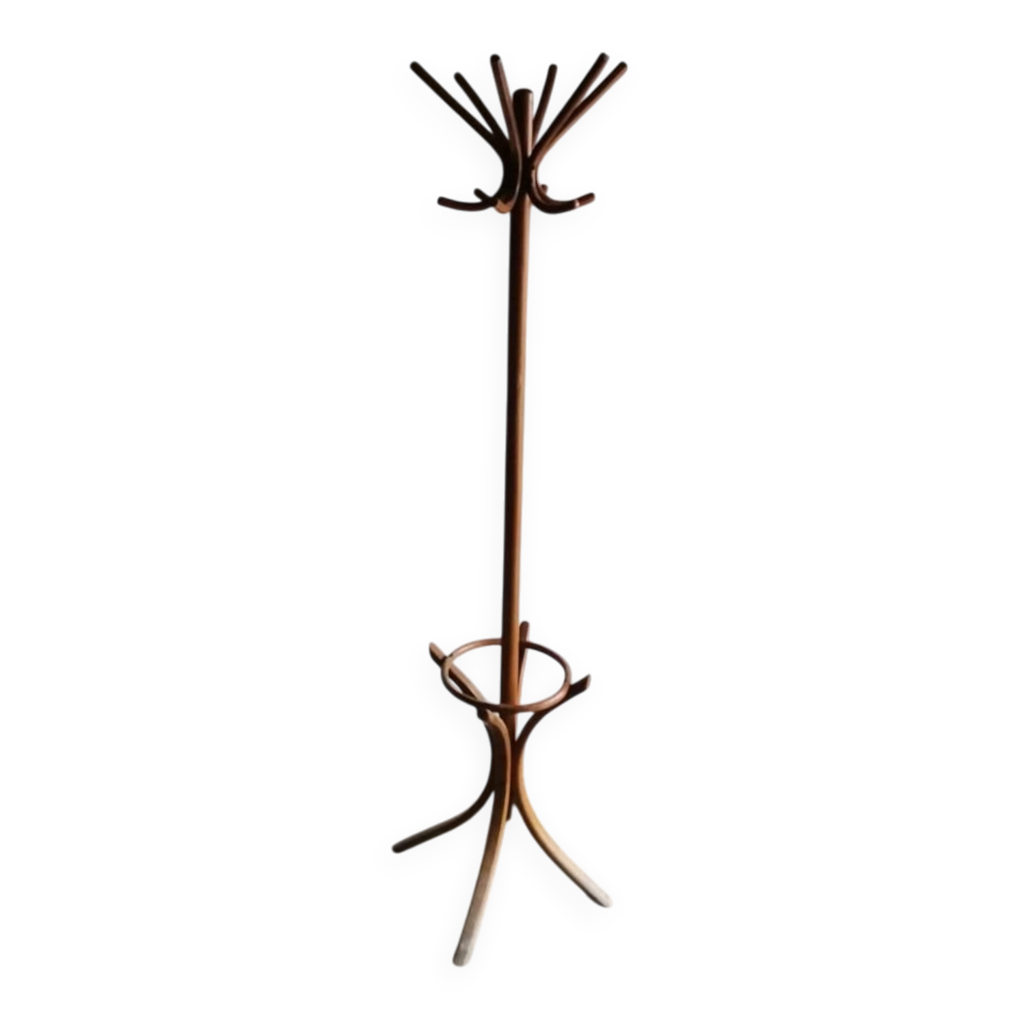 Portemanteau sur pied Thonet en bois marron, style bentwood, Hongrie années 1930 H185cm