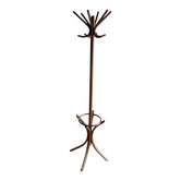 Freestanding coat rack by Thonet in brown wood, bentwood style, Hungary 1930s H185cm