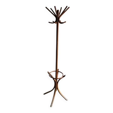 Porte-manteau autoportant par Thonet en bois brun, style bois courbé, Hongrie années 1930 H185cm