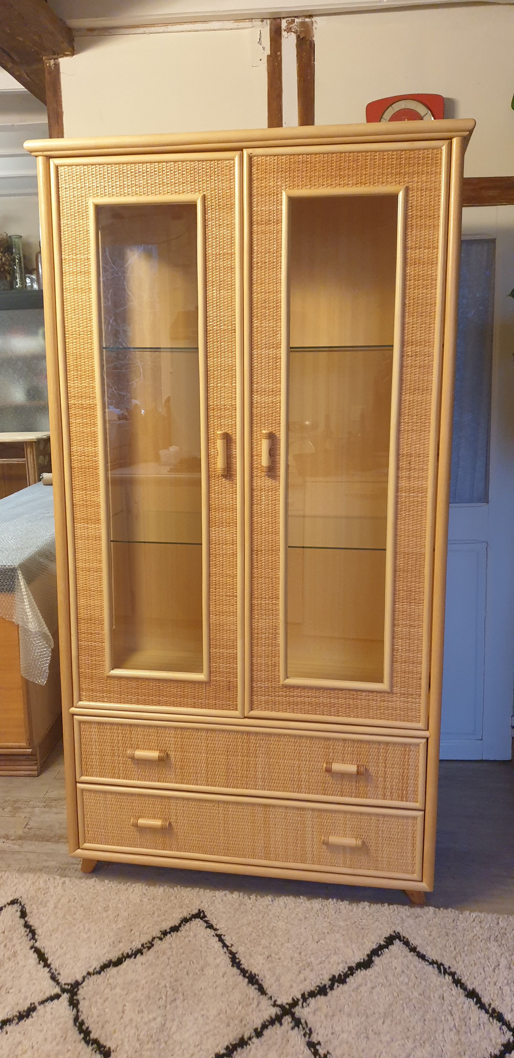 Rattan glass cabinet