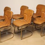 Series of 6 vintage Cidue Italy chairs in leather and metal, 1970s