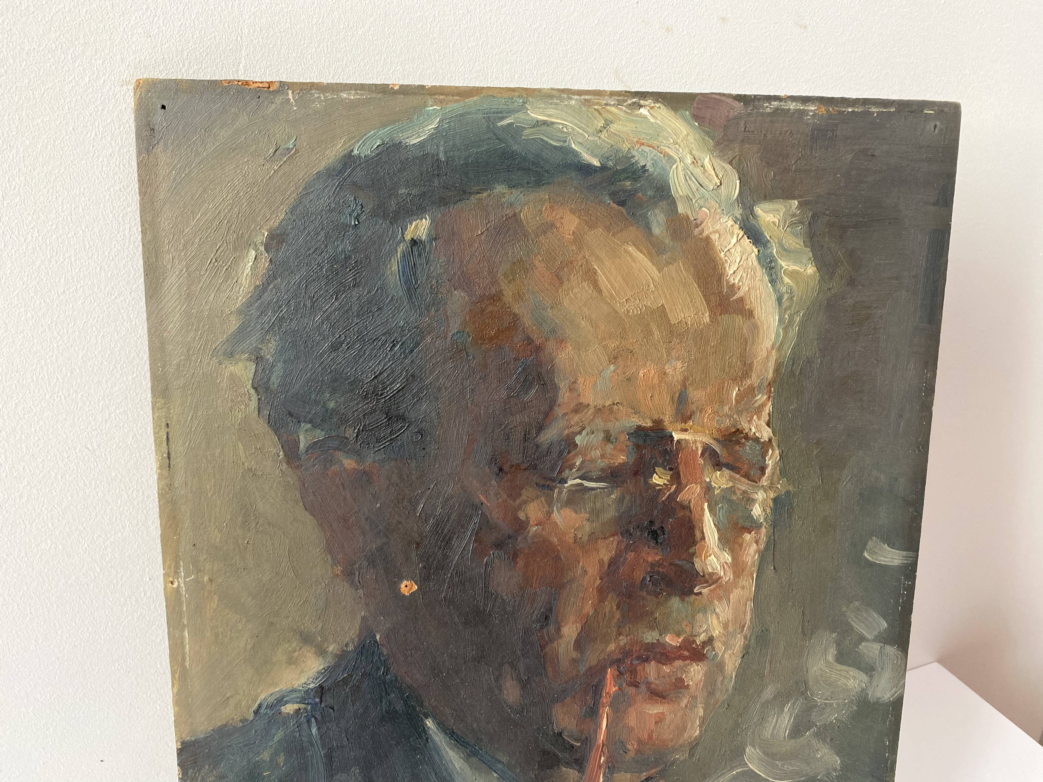 Huile sur carton d’un homme XXème siècle