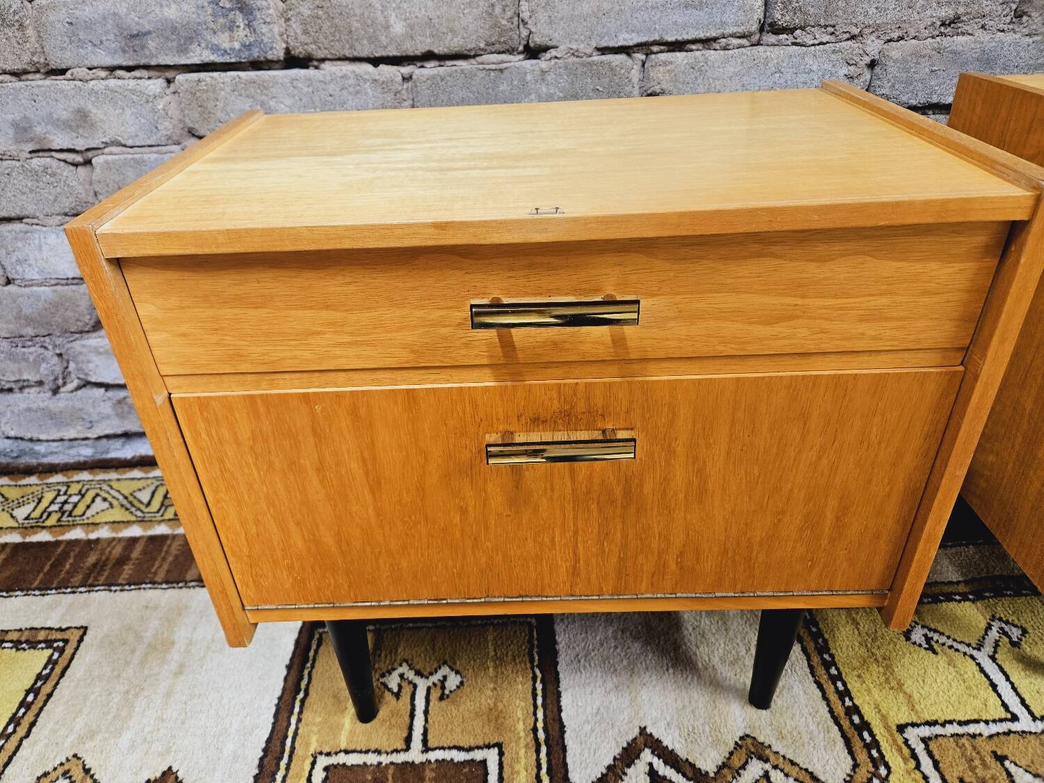 Pair of vintage 1970 blond wood bedside tables