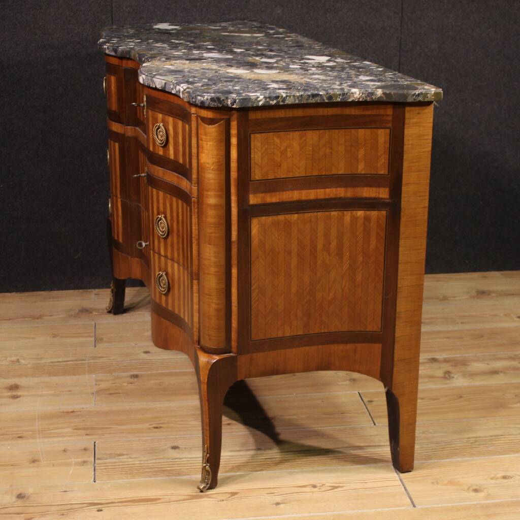 Commode française marquetée avec dessus en marbre, XIXe siècle