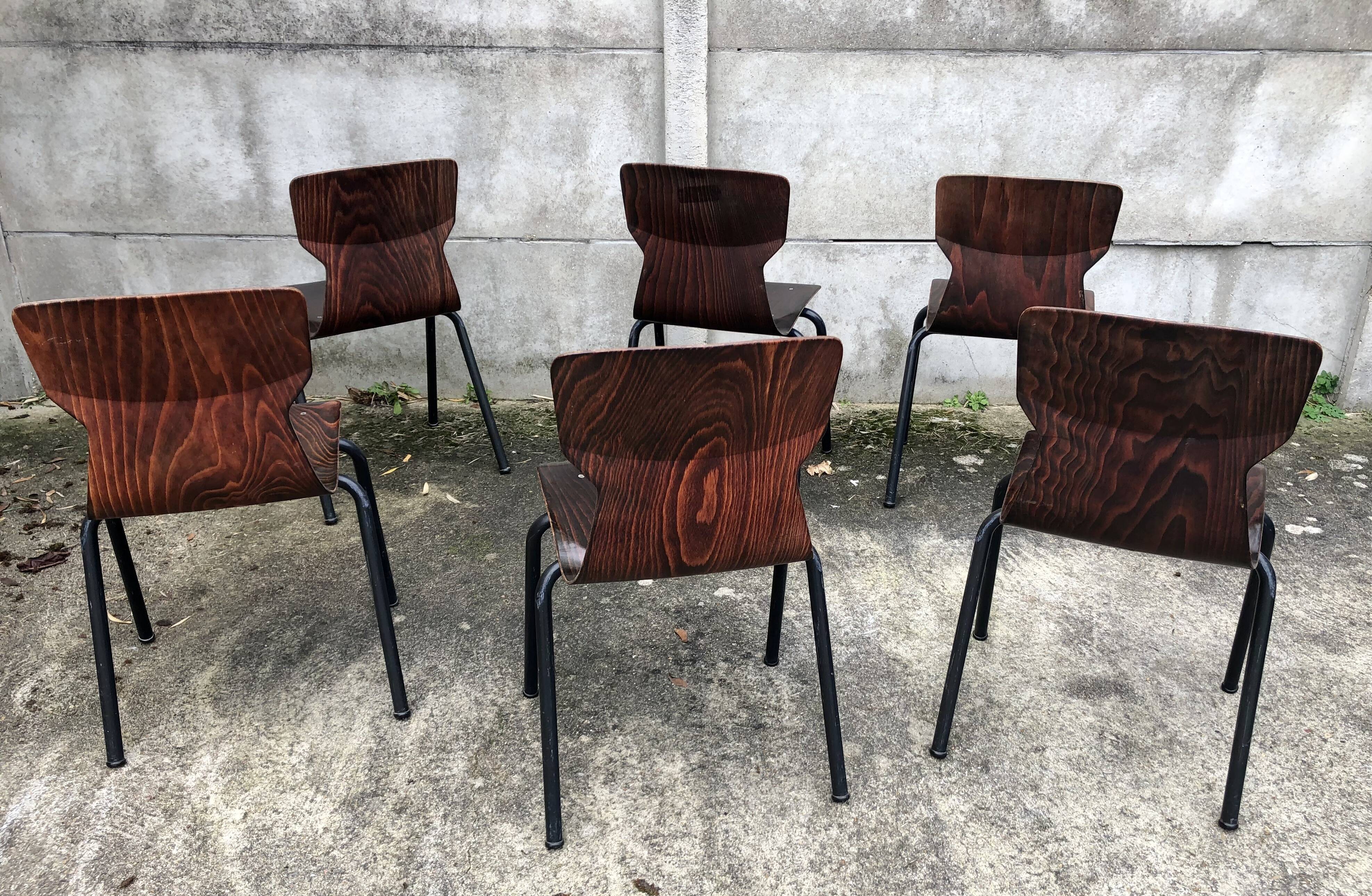 Lot de 6 chaises vintage Eromes E5