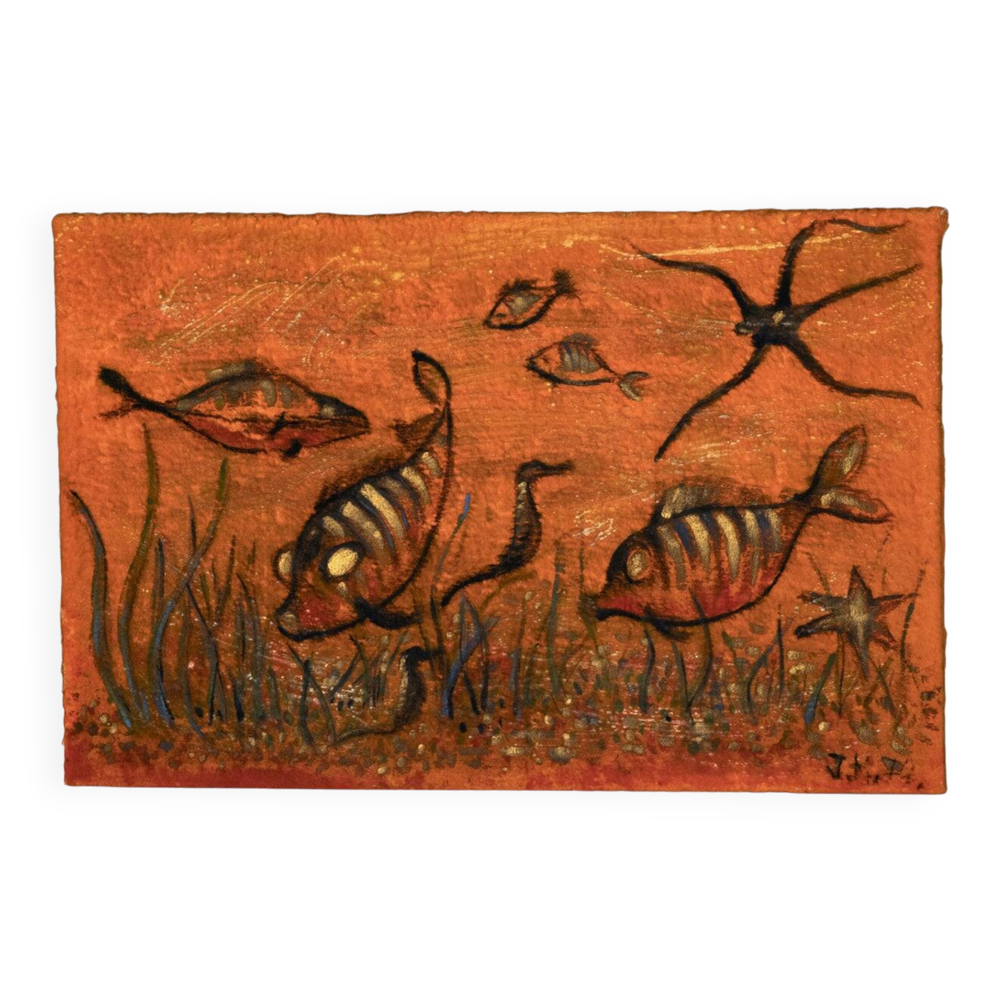 Poisson volant, peinture sur textile, 1974