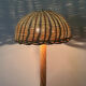 Large French rattan floor lamp, mushroom shade, vintage wicker standing lamp