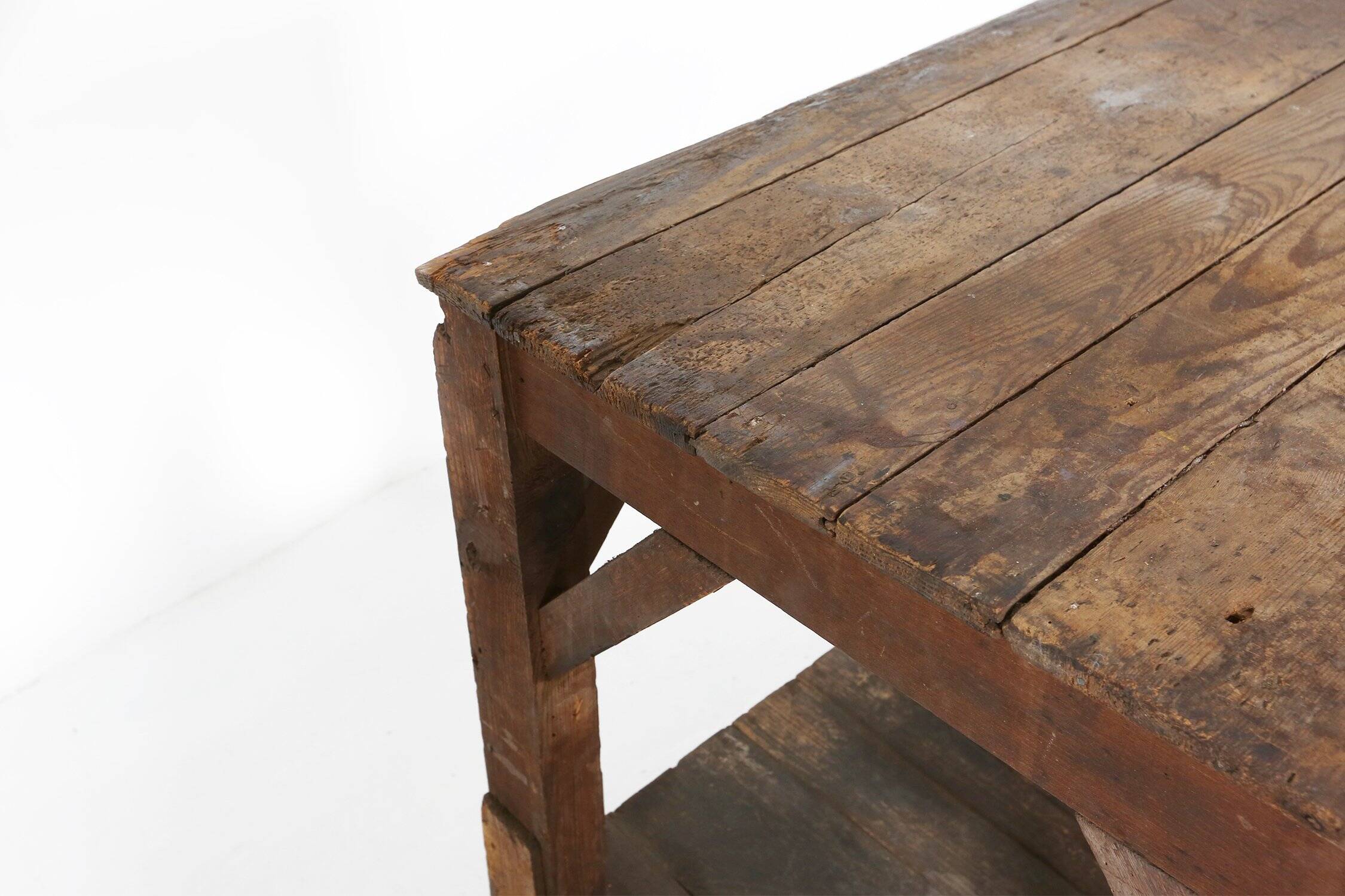 Table console industrielle française en bois, années 1920