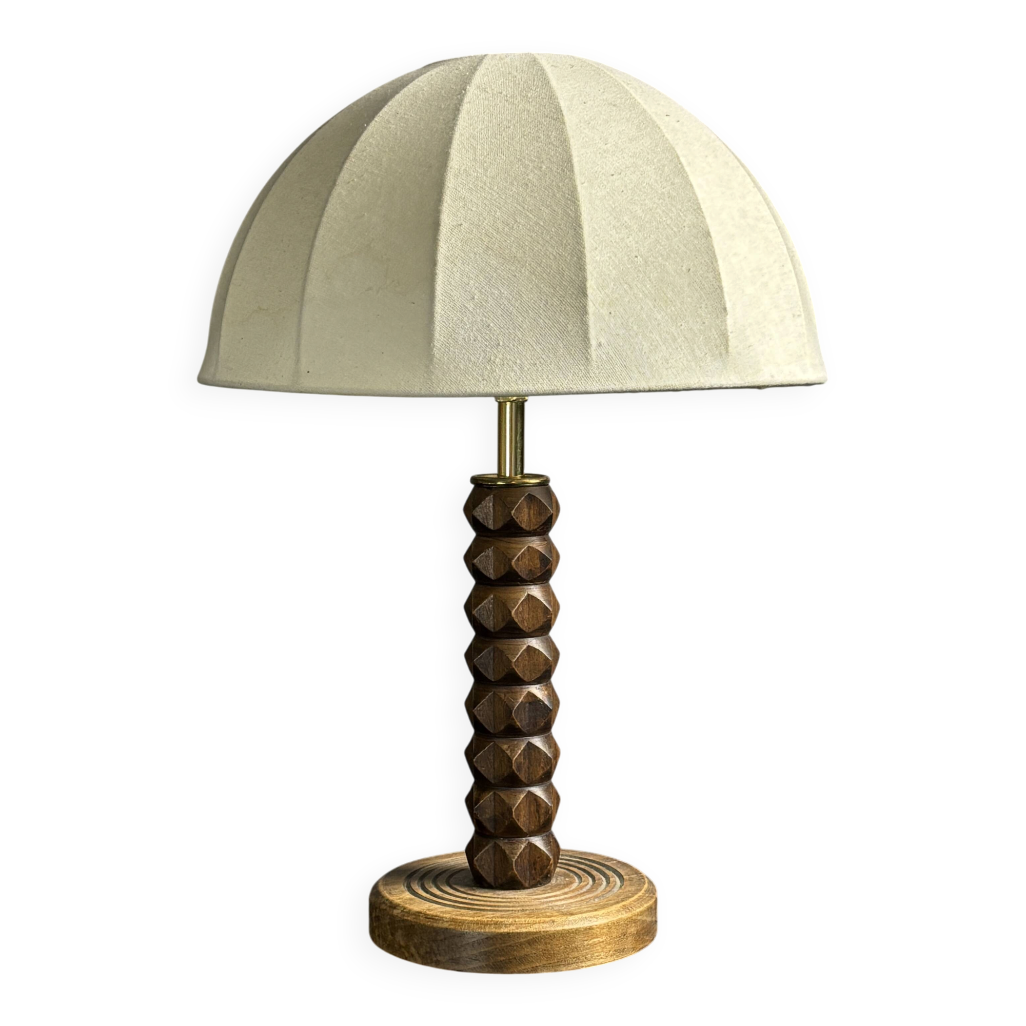 Midcentury brutalist wood turned mushroom table lamp, Charles Dudouyt style