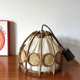 Scandinavian suspension in rattan canvas and canework 1960