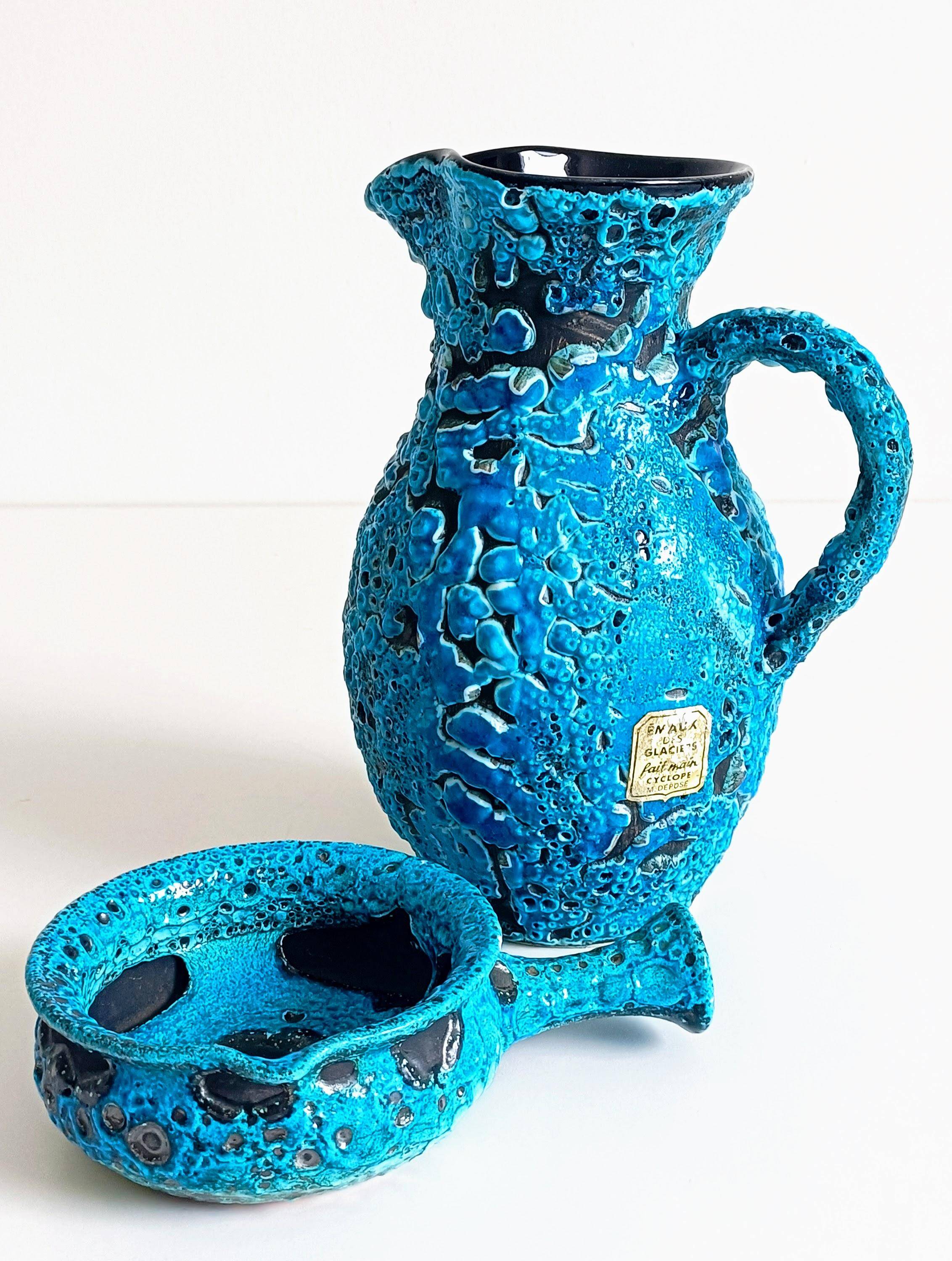 Mid-Century Blue Ceramics by Charles Cart ¨Emaux des Glaciers¨, France, 1960s