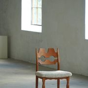 Set of 6 "Razorblade" chairs by Henning Kjærnulf in Oak and Lambswool, 1960s