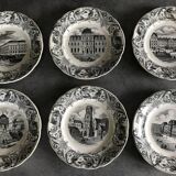 Set of 6 antique choisy-le-roi earthenware plates with grisaille decoration