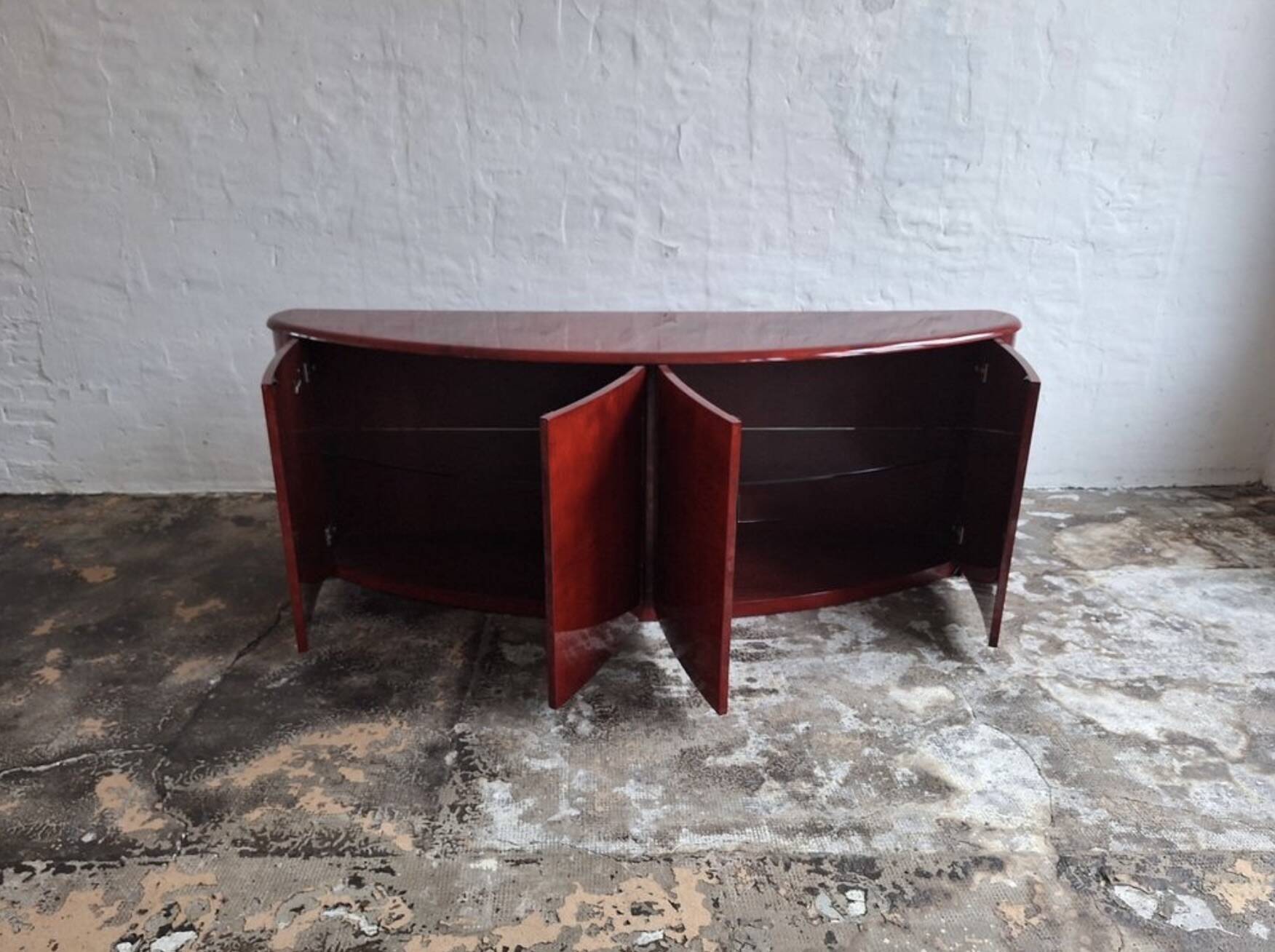 Italian convex sideboard in lacquered parchment by Aldo Tura