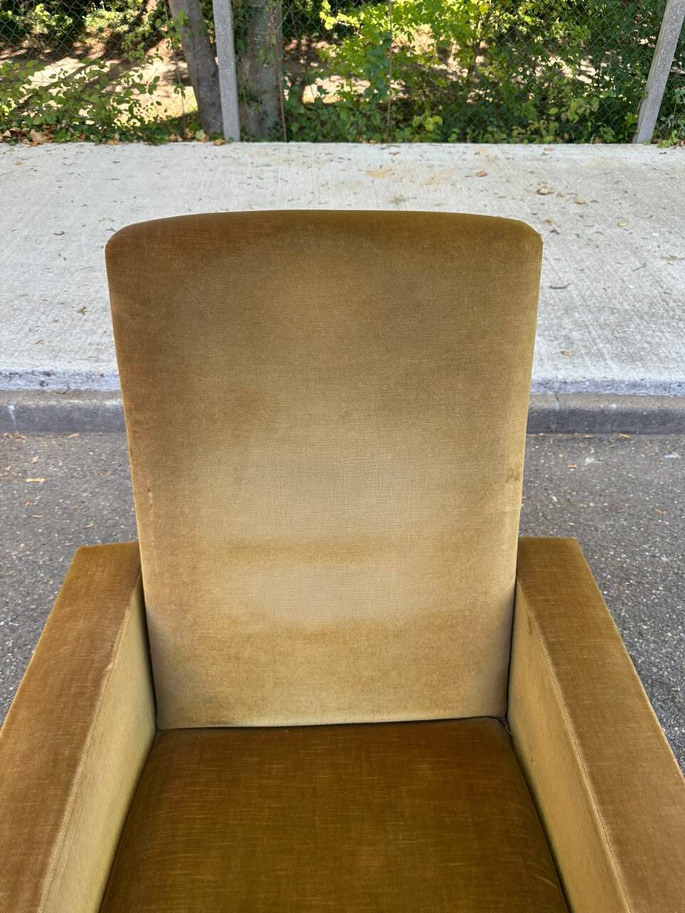 Mid-Century mustard velvet armchair from the 60s with black metal legs.