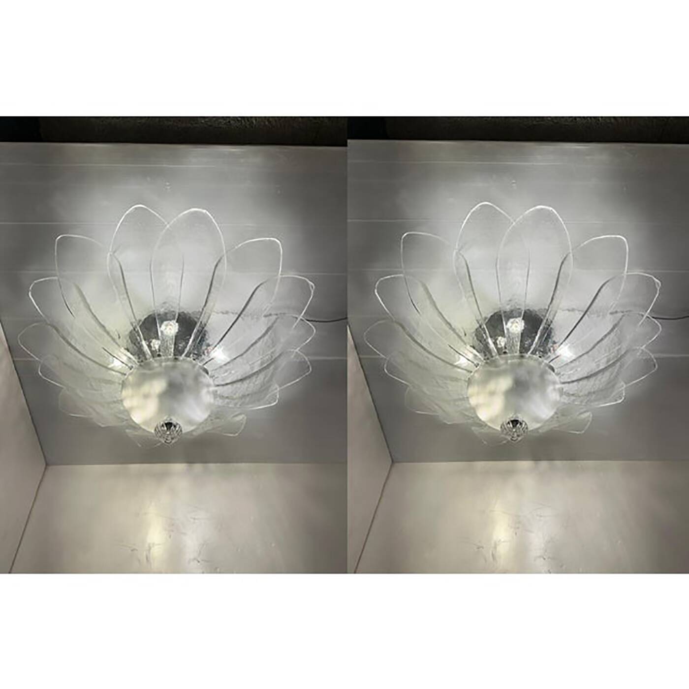 Lot of 2 Murano Style Glass Sputnik Chandelier Flush Mount, Mazzega Zuccher