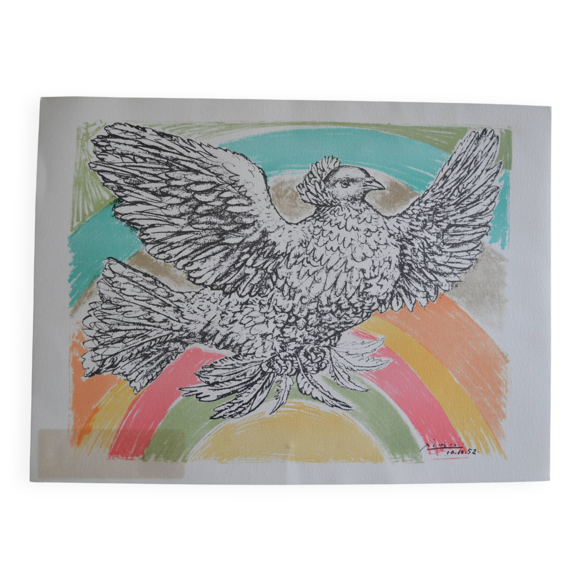 Picasso original lithograph 1952 Dove with a rainbow 38x28cm