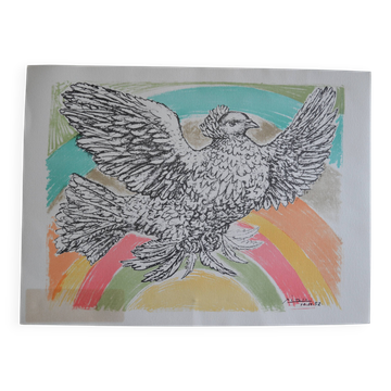Picasso Lithographie originale 1952 Colombe à l'arc en ciel 38x28cm