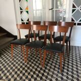 Vintage wooden and black skai chairs