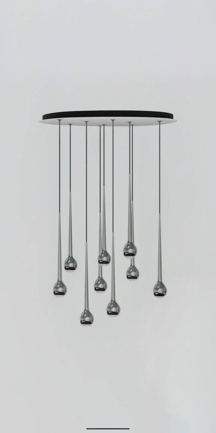 Lustre falling sun water argenté à 9 pendules de tobias grau