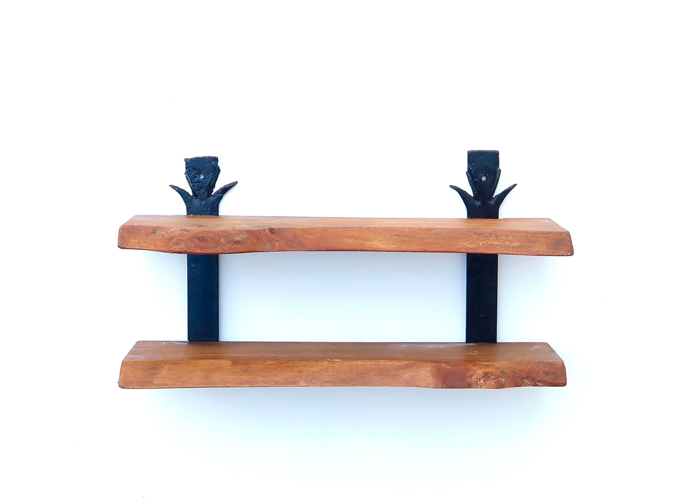 Wall shelf in wood and wrought iron, 70s