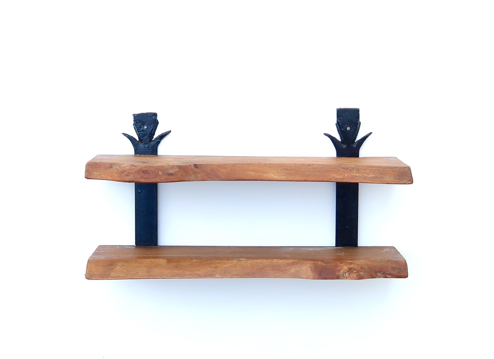 Etagère murale en bois et fer forgé, années 70