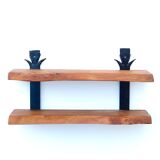 Wall shelf in wood and wrought iron, 70s