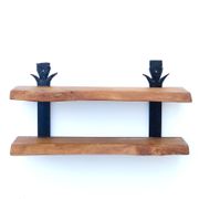 Etagère murale en bois et fer forgé, années 70