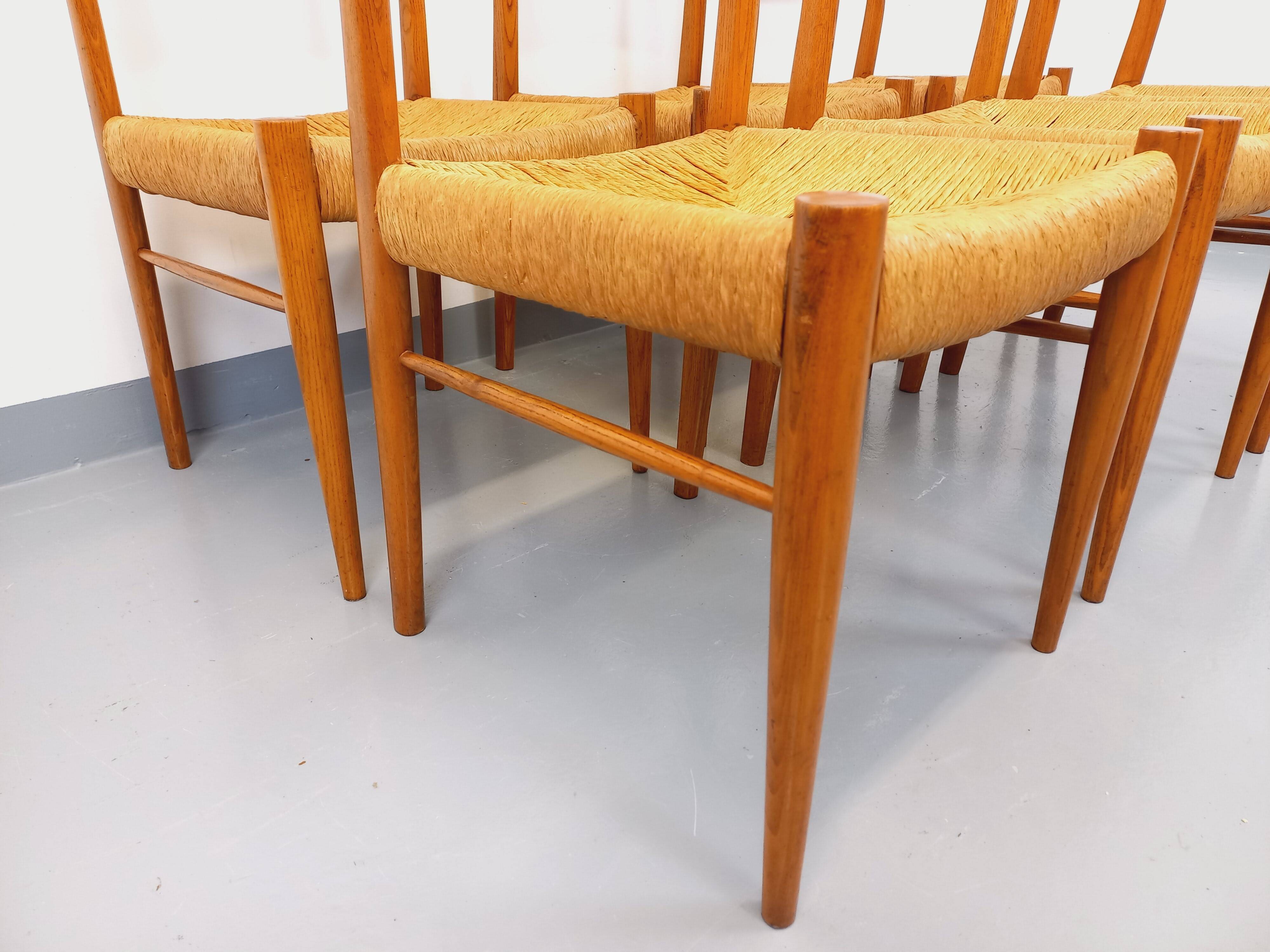 Set of 6 vintage teak Danish rope chairs Gessef Consorzio Sedie Friuli