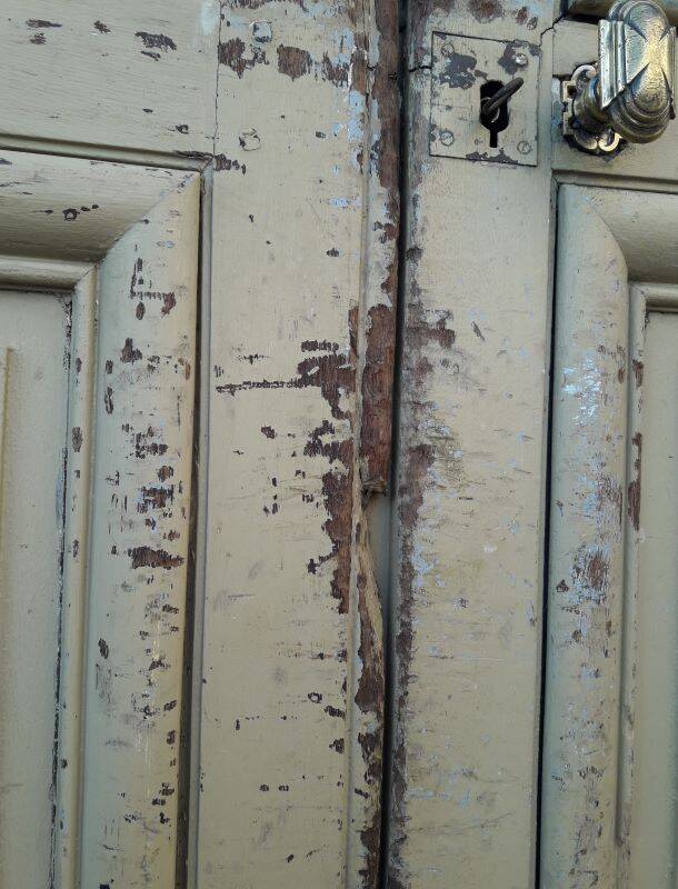 19th century double arched entrance door in oak with grilles and old glass